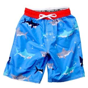 Wes and Willy Sz 4 Blue Shark Print Swim trunks